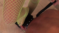 Ball busting domina in fishnet suit